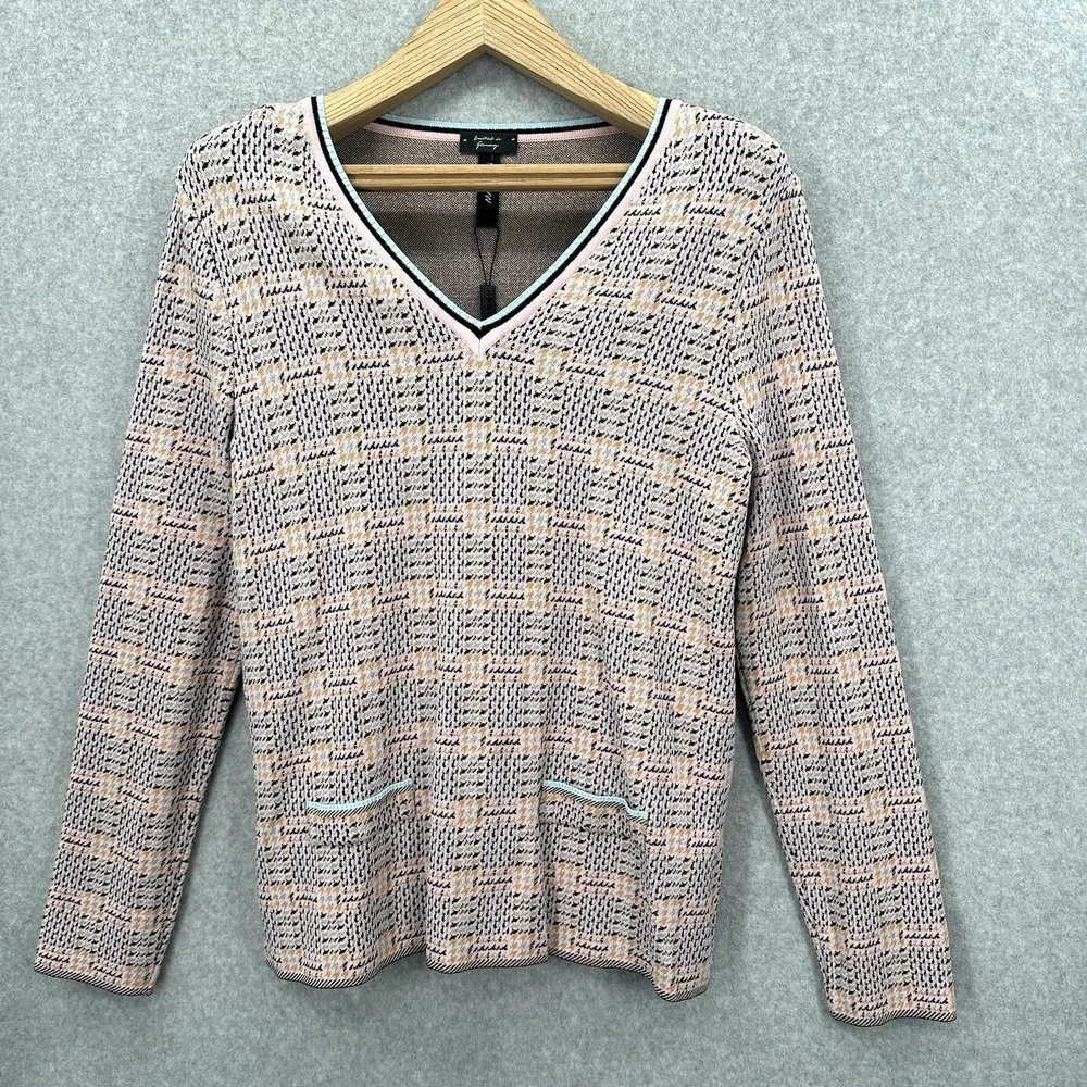 Marc Cain Women's Luxury Patterned Tweed Plaid Cotton Blend Sweater Size US 10